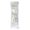 Six-Piece Cutlery Kit, Mediumweight, Fork/Knife/Napkin/Pepper/Salt/Spoon, 5.86", Plastic, White, 250/Carton