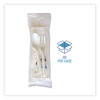 Six-Piece Cutlery Kit, Mediumweight, Fork/Knife/Napkin/Pepper/Salt/Spoon, 5.86", Plastic, White, 250/Carton