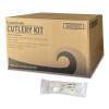 Six-Piece Cutlery Kit, Mediumweight, Fork/Knife/Napkin/Pepper/Salt/Spoon, 5.86", Plastic, White, 250/Carton