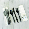 Six-Piece Cutlery Kit, Mediumweight, Fork/Knife/Napkin/Pepper/Salt/Spoon, 5.86", Plastic, Black, 250/Carton