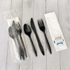 Six-Piece Cutlery Kit, Mediumweight, Fork/Knife/Napkin/Pepper/Salt/Spoon, 5.86", Plastic, Black, 250/Carton