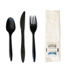 Six-Piece Cutlery Kit, Mediumweight, Fork/Knife/Napkin/Pepper/Salt/Spoon, 5.86", Plastic, Black, 250/Carton