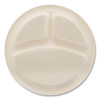 Bagasse Pfas-Free Dinnerware, 3-Compartment Plate, Sugarcane, 10" Dia, Tan, 500/Carton