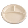 Bagasse Pfas-Free Dinnerware, 3-Compartment Plate, Sugarcane, 10" Dia, Tan, 500/Carton
