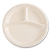 Bagasse Pfas-Free Dinnerware, 3-Compartment Plate, Sugarcane, 10" Dia, Tan, 500/Carton