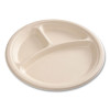 Molded Fiber Pfas-Free Dinnerware, 3-Compartment Plate, Sugarcane, 10" Dia, Tan, 500/Carton