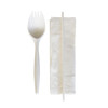 School Cutlery Kit, Mediumweight, Napkin/Spork/Straw, 5.31", Plastic, White, 1,000/Carton