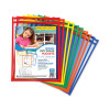 Reusable Dry Erase Pockets, Super Heavy-Duty, Top Load 9 x 12 Insert, Clear Front, Assorted Border Colors, 10/Pack