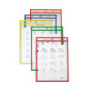Reusable Dry Erase Pockets, Super Heavy-Duty, Top Load 9 x 12 Insert, Clear Front, Assorted Border Colors, 25/Box