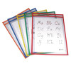 Reusable Dry Erase Pockets, Super Heavy-Duty, Top Load 9 x 12 Insert, Clear Front, Assorted Border Colors, 5/Pack