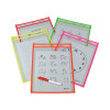 Reusable Dry Erase Pockets, Super Heavy-Duty, Top Load 9 x 12 Insert, Clear Front, Assorted Neon Border, 25/Box