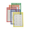 Reusable Dry Erase Pockets, Super Heavy-Duty, Top Load 6 x 9 Insert, Clear Front, Assorted Border Colors, 10/Pack