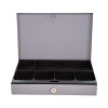 Heavy Duty Low Profile Cash Box, 6 Compartments, Key Lock, 11.5" x 8.2" x 2.2", Gray