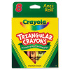 Triangular Crayons, Regular Size, 0.5" x 4", 8 Assorted Colors, 8/Pack