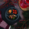 Quiet Classic Laminated Foam Dinnerware, 3-Compartment Plate, 9" Dia, Black, 125/Sleeve, 4 Sleeves/Carton
