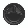 Quiet Classic Laminated Foam Dinnerware, 3-Compartment Plate, 9" Dia, Black, 125/Sleeve, 4 Sleeves/Carton
