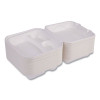 Vanguard Renewable And Compostable Sugarcane Clamshells, 3 Compartments, 8 x 8 x 3, White, 200/Carton