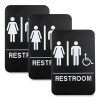 Indoor/Outdoor Restroom Sign With Braille Text And Wheelchair, 6" x 9", Black Face, White Graphics, 3/Pack
