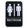 Indoor/Outdoor Restroom With Braille Text, 6 x 9, Black Face, White Graphics, 3/Pack