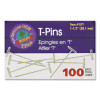 T-Pins, Steel, Silver, 1.5", 100/Box