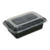 Microwavable Food Container With Lid, Rectangular, 16 Oz, 7.48 x 5.03 x 2.04, Black/Clear, Plastic, 150/Carton