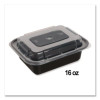 Microwavable Food Container With Lid, Rectangular, 16 Oz, 7.48 x 5.03 x 2.04, Black/Clear, Plastic, 150/Carton