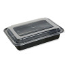Microwavable Food Container With Lid, Rectangular, 38 Oz, 8.81 x 6.02 x 2.48, Black/Clear, Plastic, 150/Carton