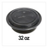 Microwavable Food Container With Lid, Round, 32 Oz, 7.28 x 7.28 x 2.55, Black/Clear, Plastic, 150/Carton
