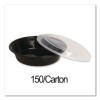 Microwavable Food Container With Lid, Round, 32 Oz, 7.28 x 7.28 x 2.55, Black/Clear, Plastic, 150/Carton