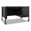 Mobile Teachers Pedestal Desks, Right-Hand Pedestal: Box/File Drawers, 48" x 30" x 29.5", Walnut/Black