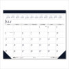 Recycled Academic Desk Pad Calendar, 18.5 x 13, White/Blue Sheets, Blue Binding/Corners, 14-Month: July 2025 To Aug 2026