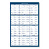 Recycled Poster Style Reversible/Erasable Yearly Wall Calendar, 66 x 33, White/Blue/Gray Sheets, 12-Month (Jan To Dec): 2026
