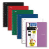 Wirebound Notebook, 3-Subject, Medium/College Rule, Assorted Cover Colors, (150) 11 x 9.13 Sheets, 6/Pack