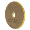 Clean And Shine Pad, 13" Diameter, Brown/Yellow, 5/Carton