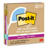 100% Recycled Paper Super Sticky Notes, Ruled, 4" x 4", Oasis, 70 Sheets/Pad, 3 Pads/Pack