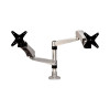 Easy-Adjust Desk Dual Arm Mount For 27" Monitors, 360 Deg Rotation, +90/-15 Deg Tilt, 360 Deg Pan, Silver, Supports 20 Lb