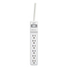 Surge Protector, 6 Ac Outlets, 2.5 Ft Cord, 500 J, White, 2/Pack