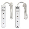 Surge Protector, 6 Ac Outlets, 2.5 Ft Cord, 500 J, White, 2/Pack