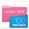 Colored File Folders, 1/3-Cut Tabs: Assorted, Legal Size, Pink/Light Pink, 100/Box