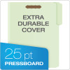Heavy-Duty Pressboard Folders With Embossed Fasteners, 1/3-Cut Tab, Expands 1", 2 Fasteners, Letter Size, Green, 25/Box
