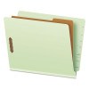 End Tab Classification Folders, Straight Tab, Expands 1.75", 1 Divider, 4 Fasteners, Letter Size, Pale Green, 10/Box