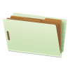 End Tab Classification Folders, Straight Tab, Expands 2", 2 Dividers, 6 Fasteners, Legal Size, Pale Green, 10/Box