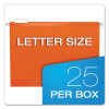 Colored Reinforced Hanging Folders, Letter Size, 1/5-Cut Tabs, Orange, 25/Box