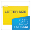 Extra Capacity Reinforced Hanging File Folders With Box Bottom, 2" Capacity, Letter Size, 1/5-Cut Tabs, Yellow, 25/Box