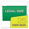 Colored Reinforced Hanging Folders, Legal Size, 1/5-Cut Tabs, Bright Green, 25/Box