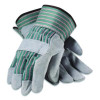 Bronze Series Leather/Fabric Work Gloves, Gunn Cut, Wing Thumb, Medium (Size 8), Gray/Green, 12 Pairs