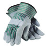 Bronze Series Leather/Fabric Work Gloves, Gunn Cut, Wing Thumb, Small (Size 7), Gray/Green, 12 Pairs