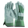Bronze Series Leather/Fabric Work Gloves, Gunn Cut, Wing Thumb, X-Large (Size 10), Gray/Green, 12 Pairs