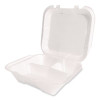 Foam Hinged Lid Container, Secure Two Tab Latch, Poly Bag, 3 Compartments, 9 x 9 x 3, White, 100/Bag, 2 Bags/Carton