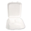 Foam Hinged Lid Container, Secure Two Tab Latch, Poly Bag, 3 Compartments, 9 x 9 x 3, White, 100/Bag, 2 Bags/Carton